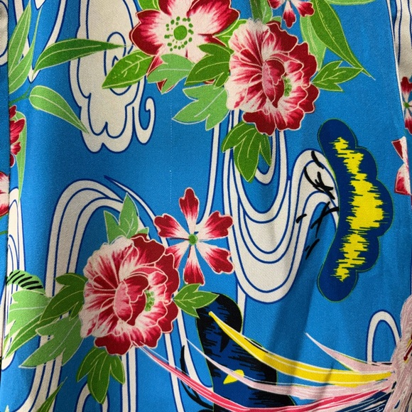 ZARA Wide Leg Floral Blue Red Silky Pants XS - Picture 10 of 10